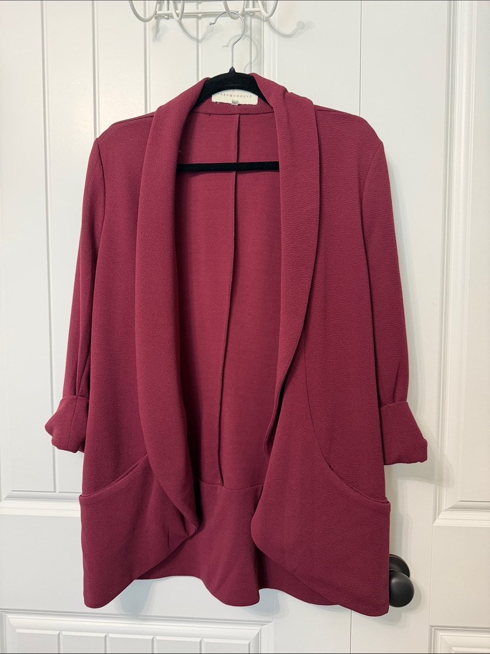 Shawl-Collar Open-Front Blazer Jacket in Wine
